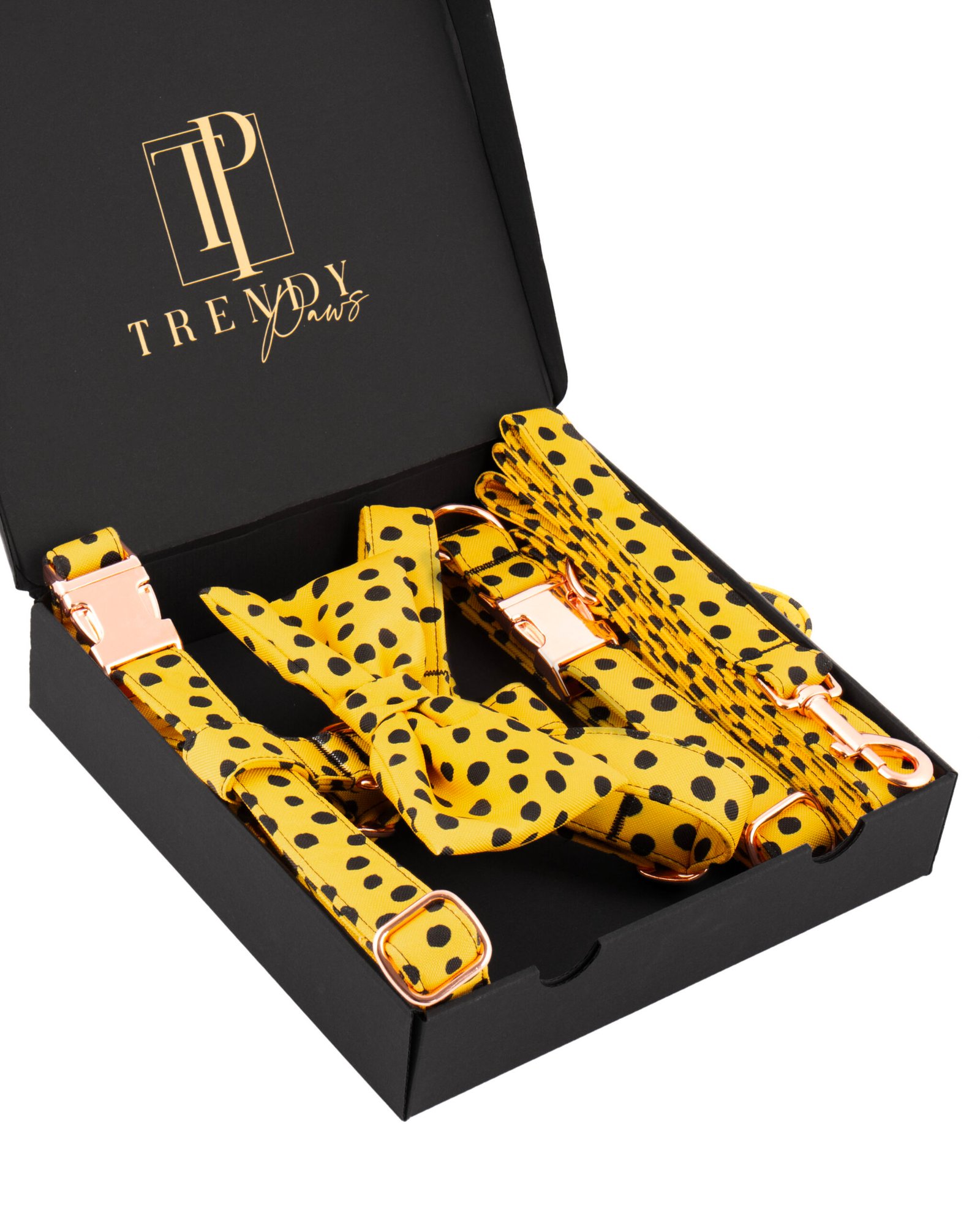 Trendy Paws šuns geltonas komplektas, petnešos, pavadėlis, antkaklis